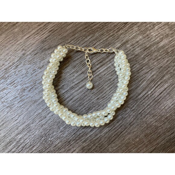 Twisted Pearl Bracelet, Multi Strand Statement Bracelet on Silver or Gold Chain - Picture 3 of 10